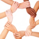 Diverse hands linked in unity